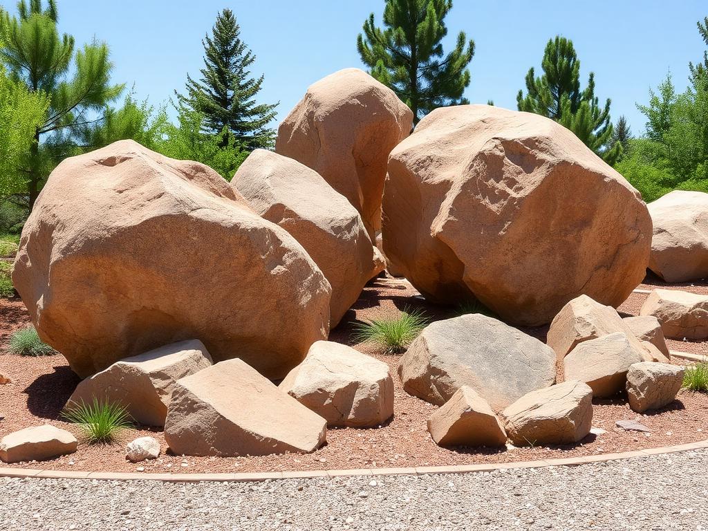 Large rounded pebbles and cobbles used as feature stones in a landscape
