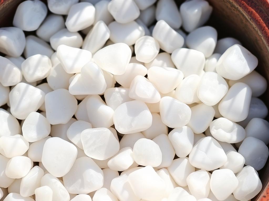 Translucent white crystal quartz pebbles tumbled for decorative use