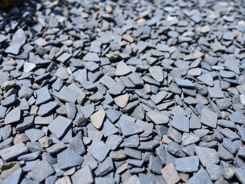 Blue-grey slate chippings mulching a garden border